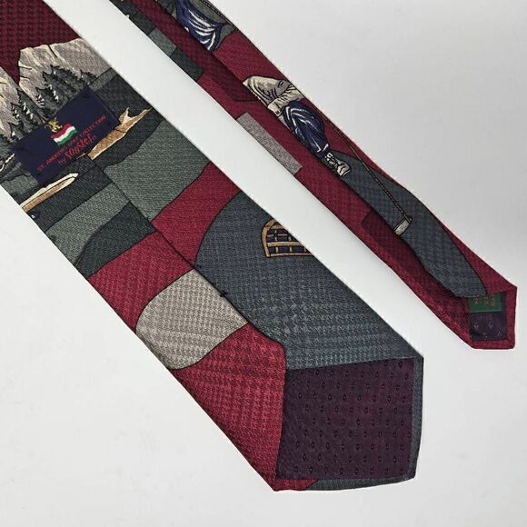 ST ANDREWS GOLF COLLECTION ROOSTER SILK TIE RED FAIRWAY PLAID SATIN 4" X 56" - Picture 2 of 2